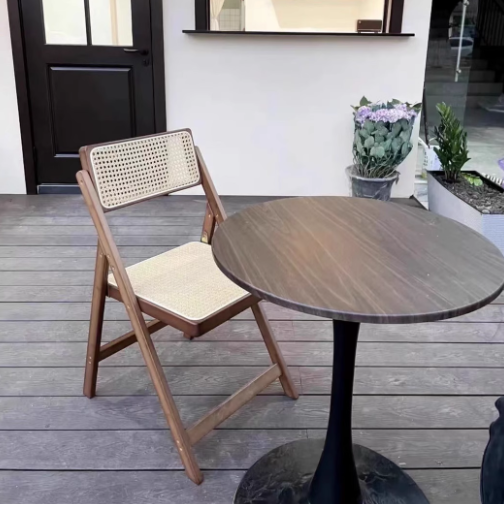 Traditional Japanese Bamboo &amp; Rattan Weaving Square Foldable Weaving Dining Chair With Backrest And Footrest For Kitchen Or Dining Room