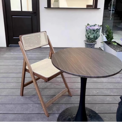 Chaise de salle à manger pliable carrée en bambou et résine traditionnelle japonaise avec dossier et repose-pieds pour cuisine ou salle à manger 