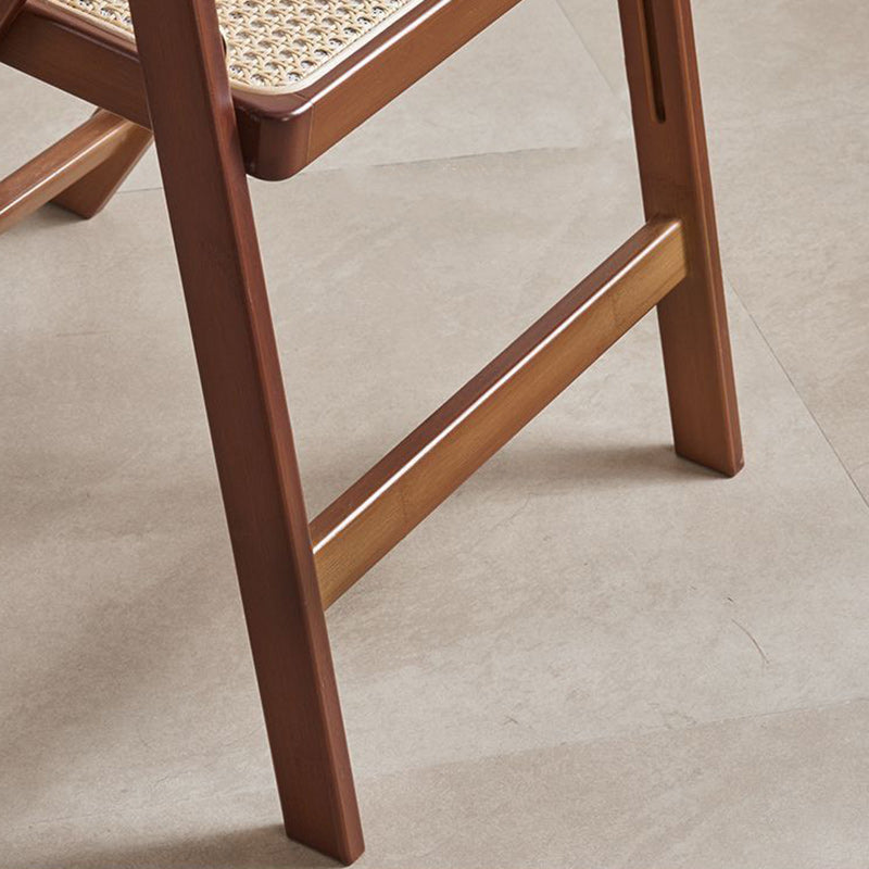 Traditional Japanese Bamboo &amp; Rattan Weaving Square Foldable Weaving Dining Chair With Backrest And Footrest For Kitchen Or Dining Room