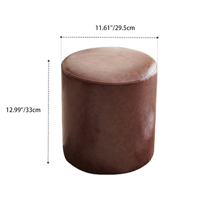 Zeitgenössischer Retro-Ölwachs-Leder-Holz-Rundknopf-Stapelbarer Fußhocker für Eingang &amp; Wohnzimmer 