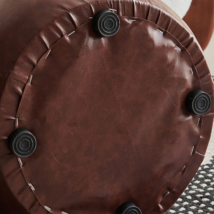 Zeitgenössischer Retro-Ölwachs-Leder-Holz-Rundknopf-Stapelbarer Fußhocker für Eingang &amp; Wohnzimmer 