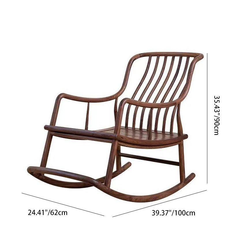 Traditional Chinese Elmwood Linear Square Rocking Chair With Armrest And Backrest For Living Room