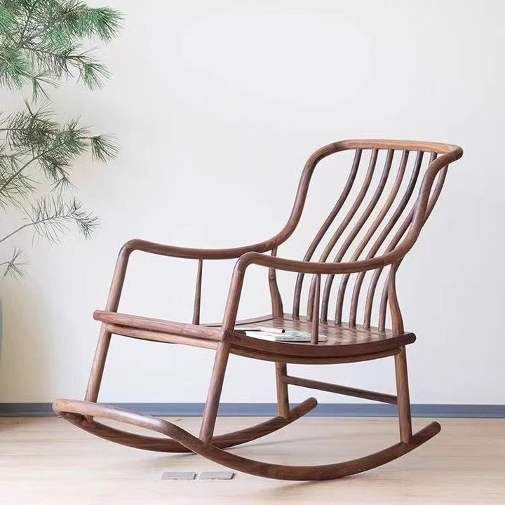 Chaise berçante carrée linéaire en orme chinois traditionnel avec accoudoir et dossier pour salon 