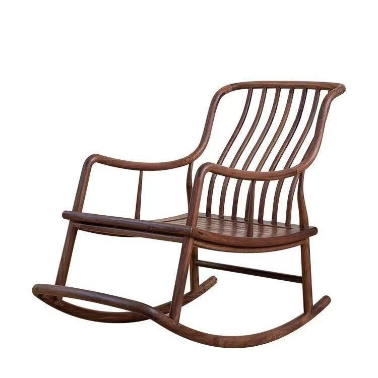 Traditional Chinese Elmwood Linear Square Rocking Chair With Armrest And Backrest For Living Room