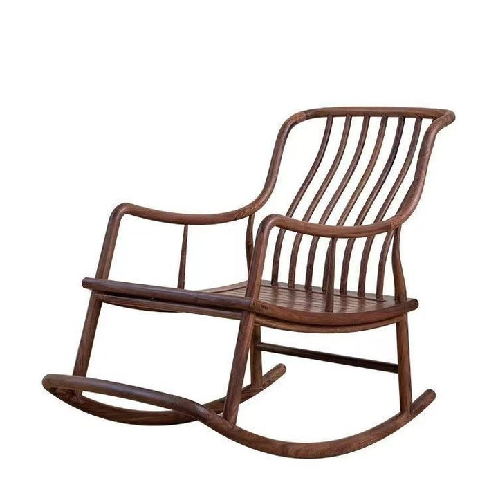 Traditional Chinese Elmwood Linear Square Rocking Chair With Armrest And Backrest For Living Room