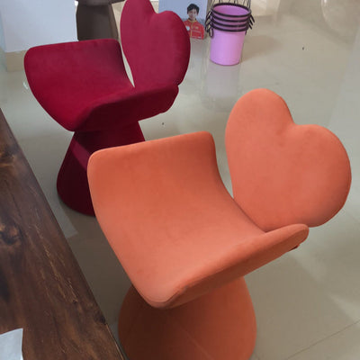 Tabouret de coiffeuse contemporain nordique en velours bois en forme de cœur pivotant avec dossier pour chambre 