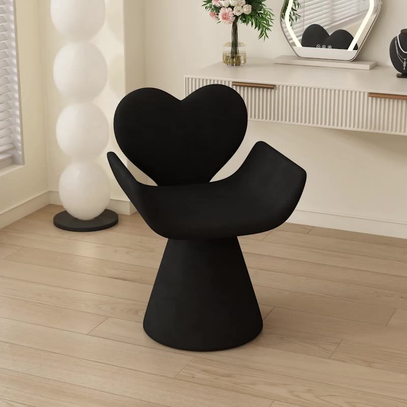 Tabouret de coiffeuse contemporain nordique en velours bois en forme de cœur pivotant avec dossier pour chambre 