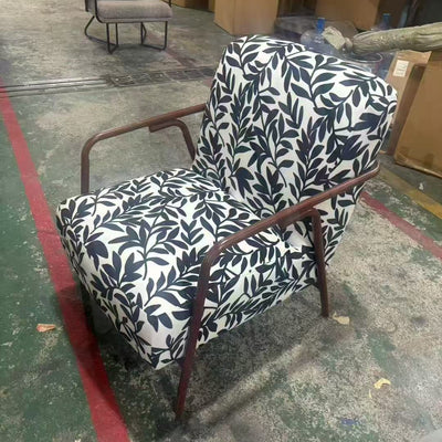 Zeitgenössischer Retro-Stoff Kohlenstoffstahl Jacquard Quadrat Akzentstuhl Mit Rückenlehne Und Armlehnen Für Wohnzimmer 