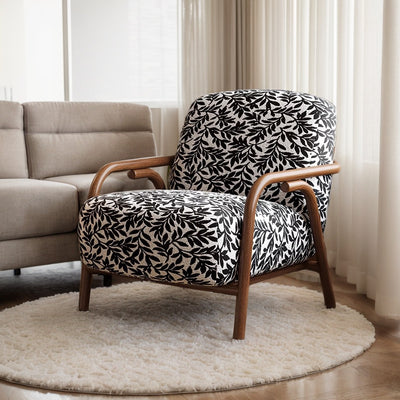 Zeitgenössischer Retro-Stoff Kohlenstoffstahl Jacquard Quadrat Akzentstuhl Mit Rückenlehne Und Armlehnen Für Wohnzimmer 
