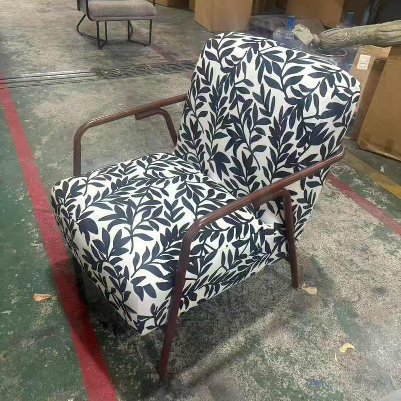 Zeitgenössischer Retro-Stoff Kohlenstoffstahl Jacquard Quadrat Akzentstuhl Mit Rückenlehne Und Armlehnen Für Wohnzimmer 