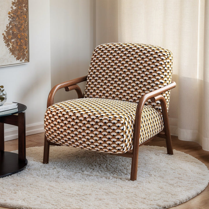 Chaise d'accent carrée en tissu rétro contemporain en acier au carbone jacquard avec dossier et accoudoirs pour le salon 