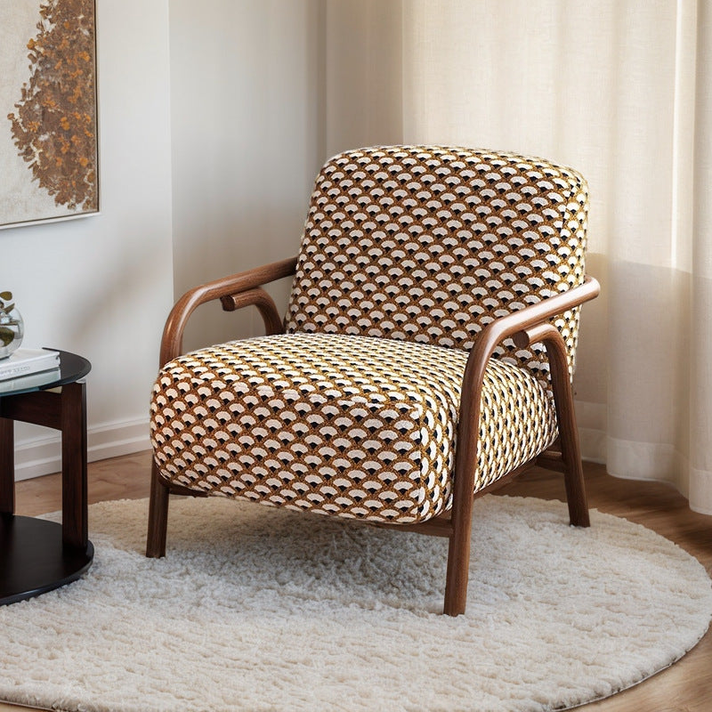 Zeitgenössischer Retro-Stoff Kohlenstoffstahl Jacquard Quadrat Akzentstuhl Mit Rückenlehne Und Armlehnen Für Wohnzimmer 