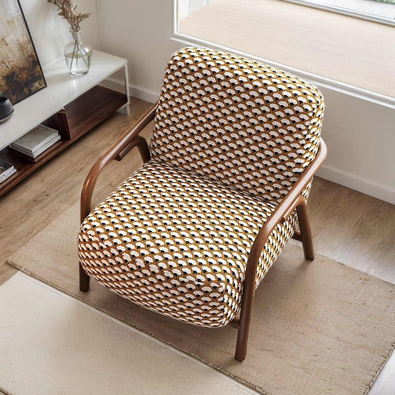 Zeitgenössischer Retro-Stoff Kohlenstoffstahl Jacquard Quadrat Akzentstuhl Mit Rückenlehne Und Armlehnen Für Wohnzimmer 