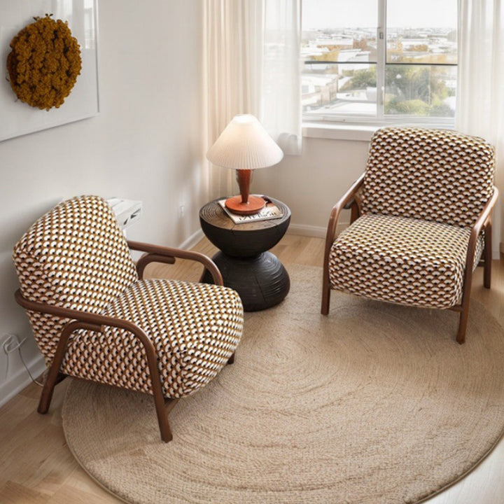 Chaise d'accent carrée en tissu rétro contemporain en acier au carbone jacquard avec dossier et accoudoirs pour le salon 