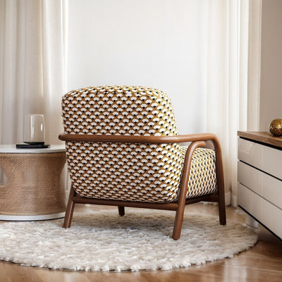 Zeitgenössischer Retro-Stoff Kohlenstoffstahl Jacquard Quadrat Akzentstuhl Mit Rückenlehne Und Armlehnen Für Wohnzimmer 