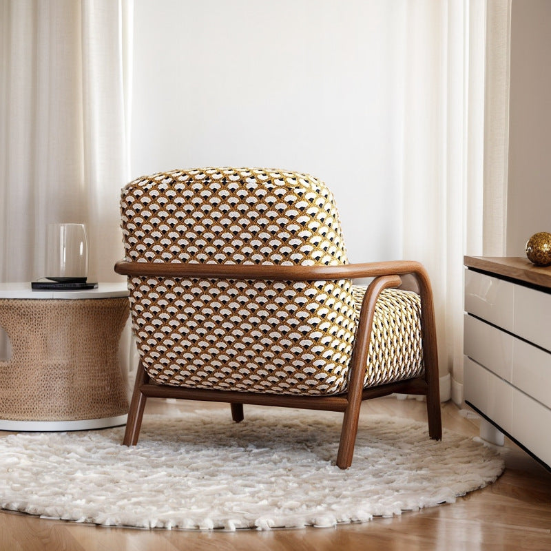 Zeitgenössischer Retro-Stoff Kohlenstoffstahl Jacquard Quadrat Akzentstuhl Mit Rückenlehne Und Armlehnen Für Wohnzimmer 