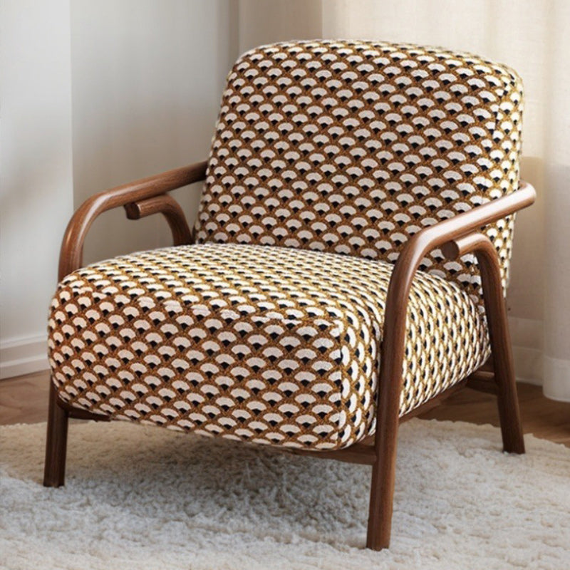 Zeitgenössischer Retro-Stoff Kohlenstoffstahl Jacquard Quadrat Akzentstuhl Mit Rückenlehne Und Armlehnen Für Wohnzimmer 