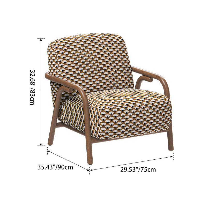 Zeitgenössischer Retro-Stoff Kohlenstoffstahl Jacquard Quadrat Akzentstuhl Mit Rückenlehne Und Armlehnen Für Wohnzimmer 