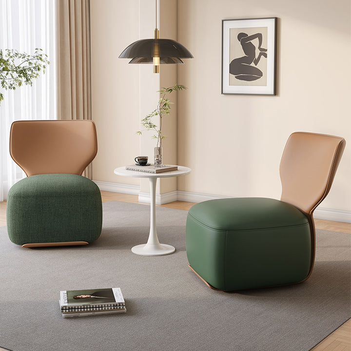 Fauteuil d'accent pivotant carré en bois nordique contemporain, cuir et coton-lin avec dossier pour salon 