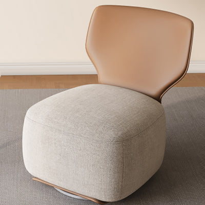 Fauteuil d'accent pivotant carré en bois nordique contemporain, cuir et coton-lin avec dossier pour salon 