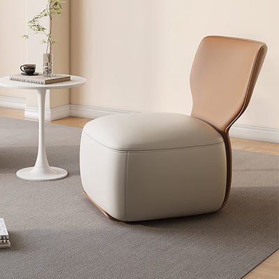 Fauteuil d'accent pivotant carré en bois nordique contemporain, cuir et coton-lin avec dossier pour salon 