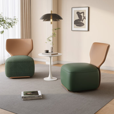 Fauteuil d'accent pivotant carré en bois nordique contemporain, cuir et coton-lin avec dossier pour salon 