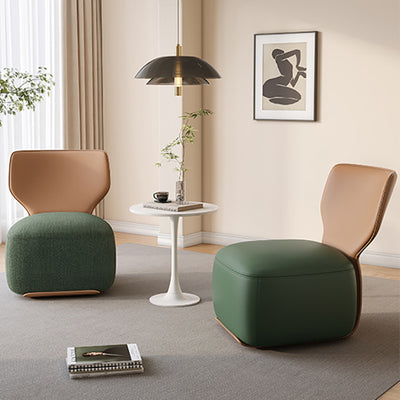 Fauteuil d'accent pivotant carré en bois nordique contemporain, cuir et coton-lin avec dossier pour salon 