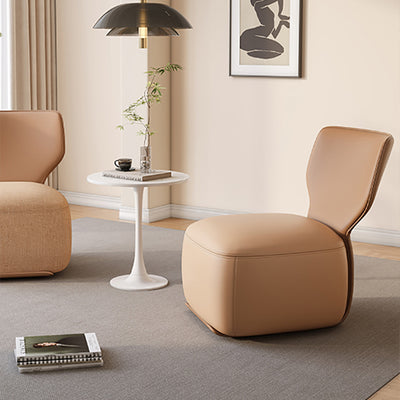 Fauteuil d'accent pivotant carré en bois nordique contemporain, cuir et coton-lin avec dossier pour salon 
