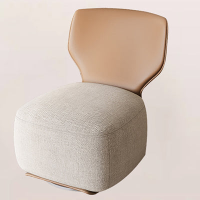 Fauteuil d'accent pivotant carré en bois nordique contemporain, cuir et coton-lin avec dossier pour salon 