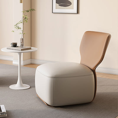 Fauteuil d'accent pivotant carré en bois nordique contemporain, cuir et coton-lin avec dossier pour salon 