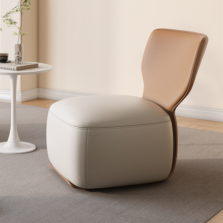 Fauteuil d'accent pivotant carré en bois nordique contemporain, cuir et coton-lin avec dossier pour salon 