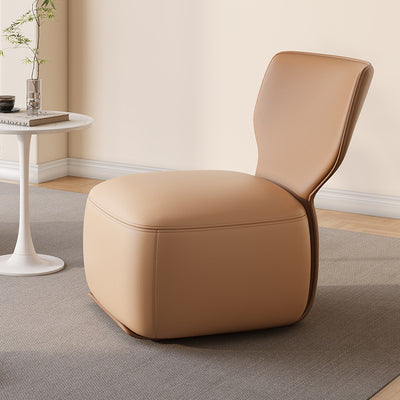 Fauteuil d'accent pivotant carré en bois nordique contemporain, cuir et coton-lin avec dossier pour salon 
