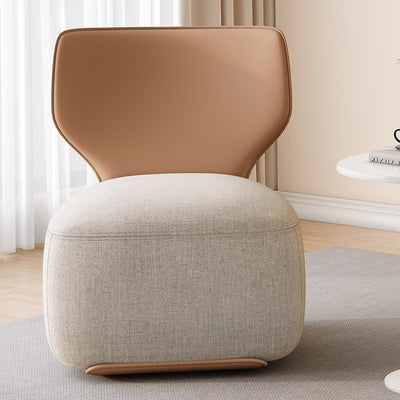 Fauteuil d'accent pivotant carré en bois nordique contemporain, cuir et coton-lin avec dossier pour salon 