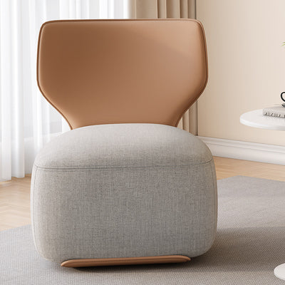 Fauteuil d'accent pivotant carré en bois nordique contemporain, cuir et coton-lin avec dossier pour salon 