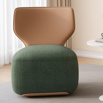 Fauteuil d'accent pivotant carré en bois nordique contemporain, cuir et coton-lin avec dossier pour salon 