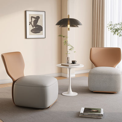 Fauteuil d'accent pivotant carré en bois nordique contemporain, cuir et coton-lin avec dossier pour salon 