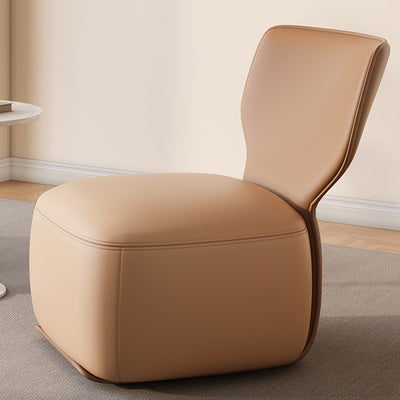 Fauteuil d'accent pivotant carré en bois nordique contemporain, cuir et coton-lin avec dossier pour salon 