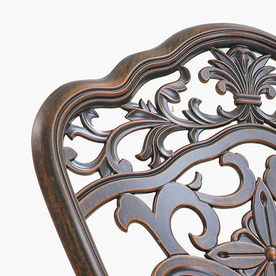 Traditioneller europäischer wasserdichter Gussaluminium-Orchideen-Muster-Rundakzentstuhl mit Rückenlehne für die Außenterrasse 