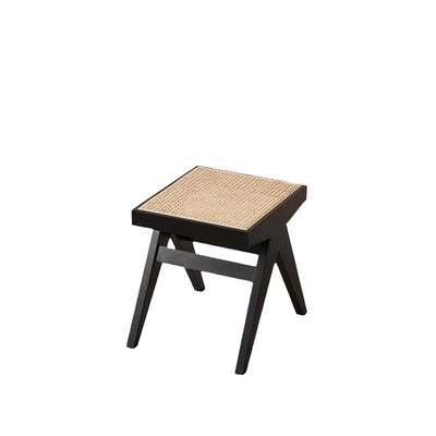 Banco rectangular de madera de caucho japonés tradicional y ratán con patas en V y asiento tejido a mano para la entrada y la sala de estar 
