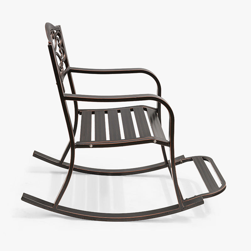 Silla mecedora tradicional europea impermeable de aluminio con patrón floral cuadrado con reposabrazos y reposapiés para patio exterior 