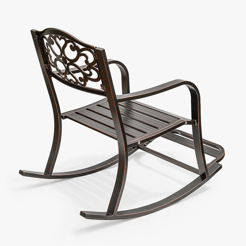 Silla mecedora tradicional europea impermeable de aluminio con patrón floral cuadrado con reposabrazos y reposapiés para patio exterior 