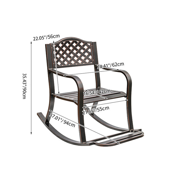 Silla mecedora tradicional europea impermeable de aluminio con patrón floral cuadrado con reposabrazos y reposapiés para patio exterior 