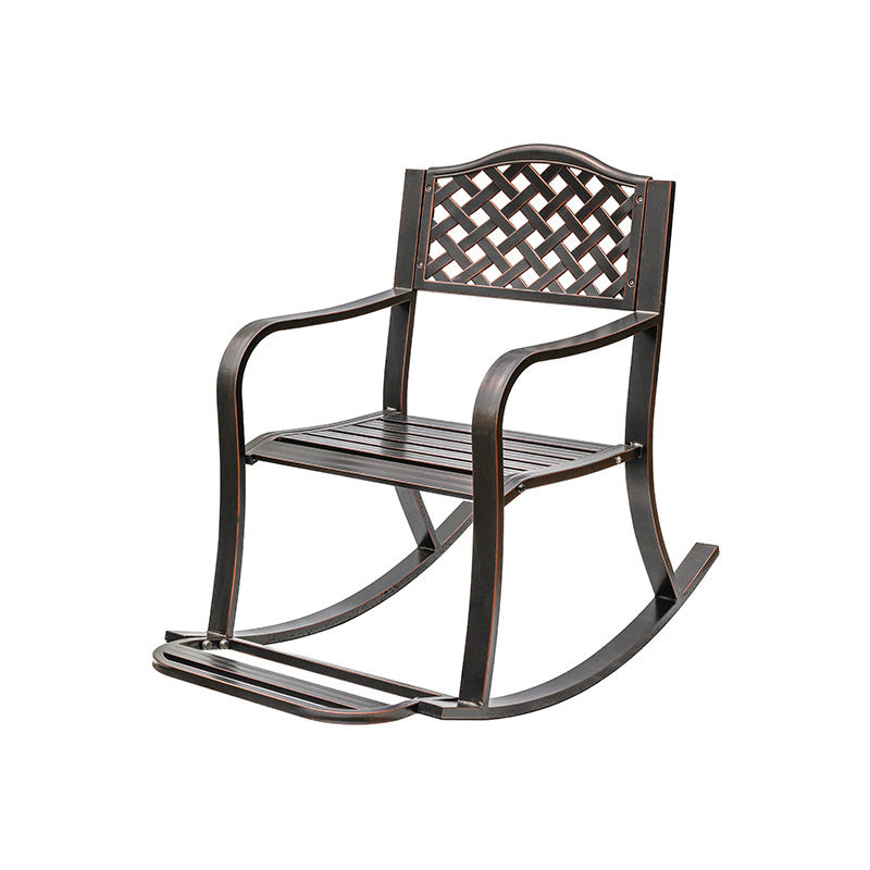 Silla mecedora tradicional europea impermeable de aluminio con patrón floral cuadrado con reposabrazos y reposapiés para patio exterior 