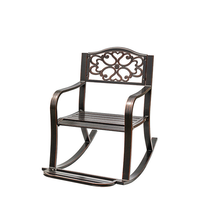 Silla mecedora tradicional europea impermeable de aluminio con patrón floral cuadrado con reposabrazos y reposapiés para patio exterior 