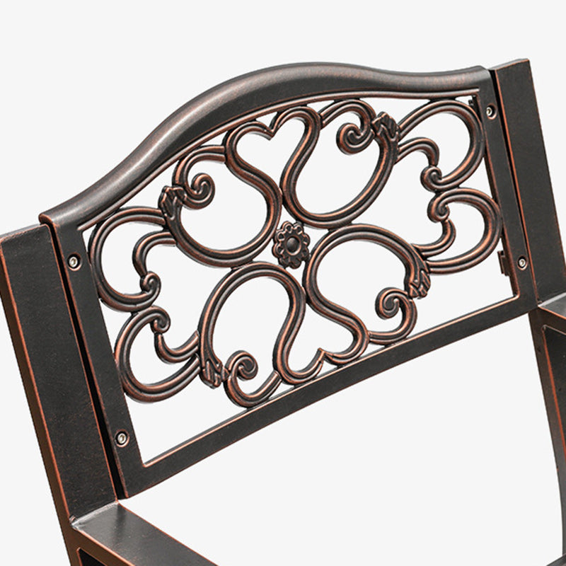 Silla mecedora tradicional europea impermeable de aluminio con patrón floral cuadrado con reposabrazos y reposapiés para patio exterior 