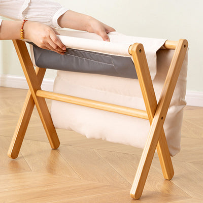 Contemporary Scandinavian Bamboo Faux Cashmere Rectangular Footstool With Foldable Design For Living Room And Entryway