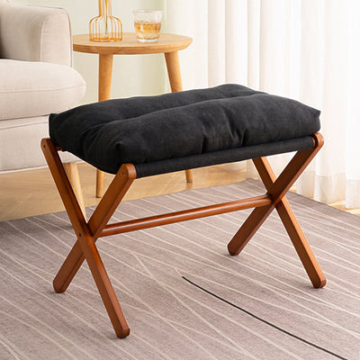 Contemporary Scandinavian Bamboo Faux Cashmere Rectangular Footstool With Foldable Design For Living Room And Entryway