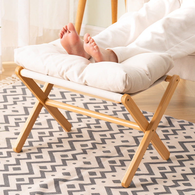 Contemporary Scandinavian Bamboo Faux Cashmere Rectangular Footstool With Foldable Design For Living Room And Entryway