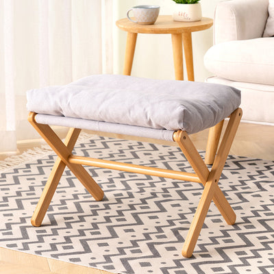 Contemporary Scandinavian Bamboo Faux Cashmere Rectangular Footstool With Foldable Design For Living Room And Entryway
