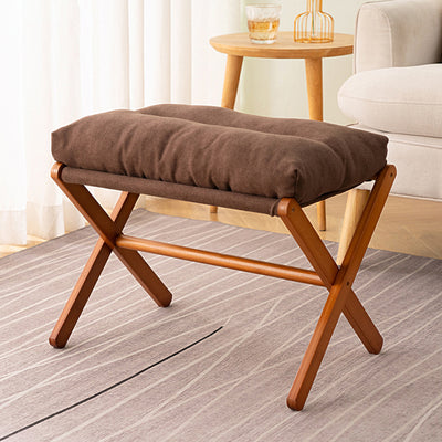 Contemporary Scandinavian Bamboo Faux Cashmere Rectangular Footstool With Foldable Design For Living Room And Entryway